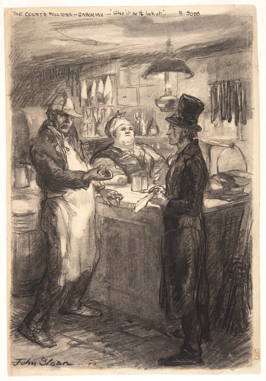 "Hva er denne regningen? Gi meg den å se på." av John French Sloan