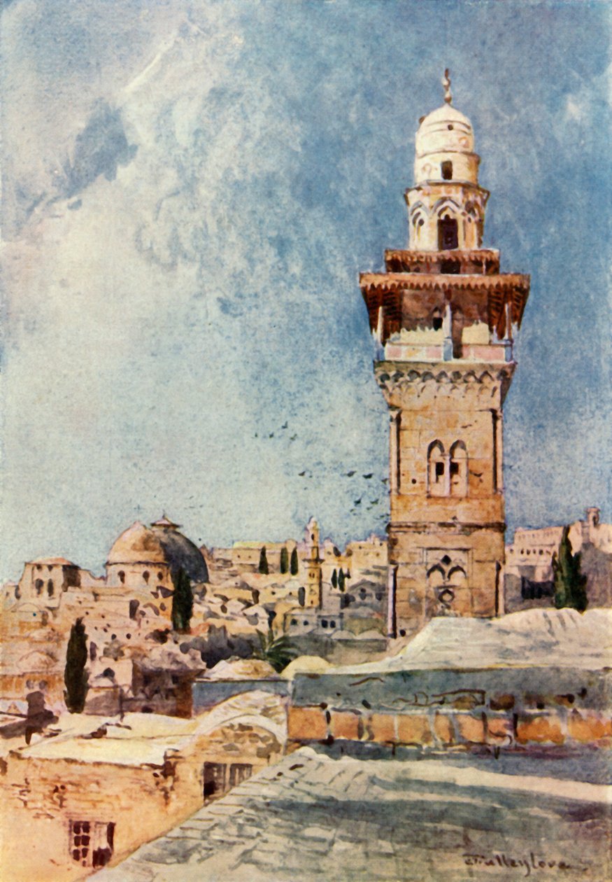 En minaret i det nordvestlige hjørnet av tempelområdet, 1902. av John Fulleylove