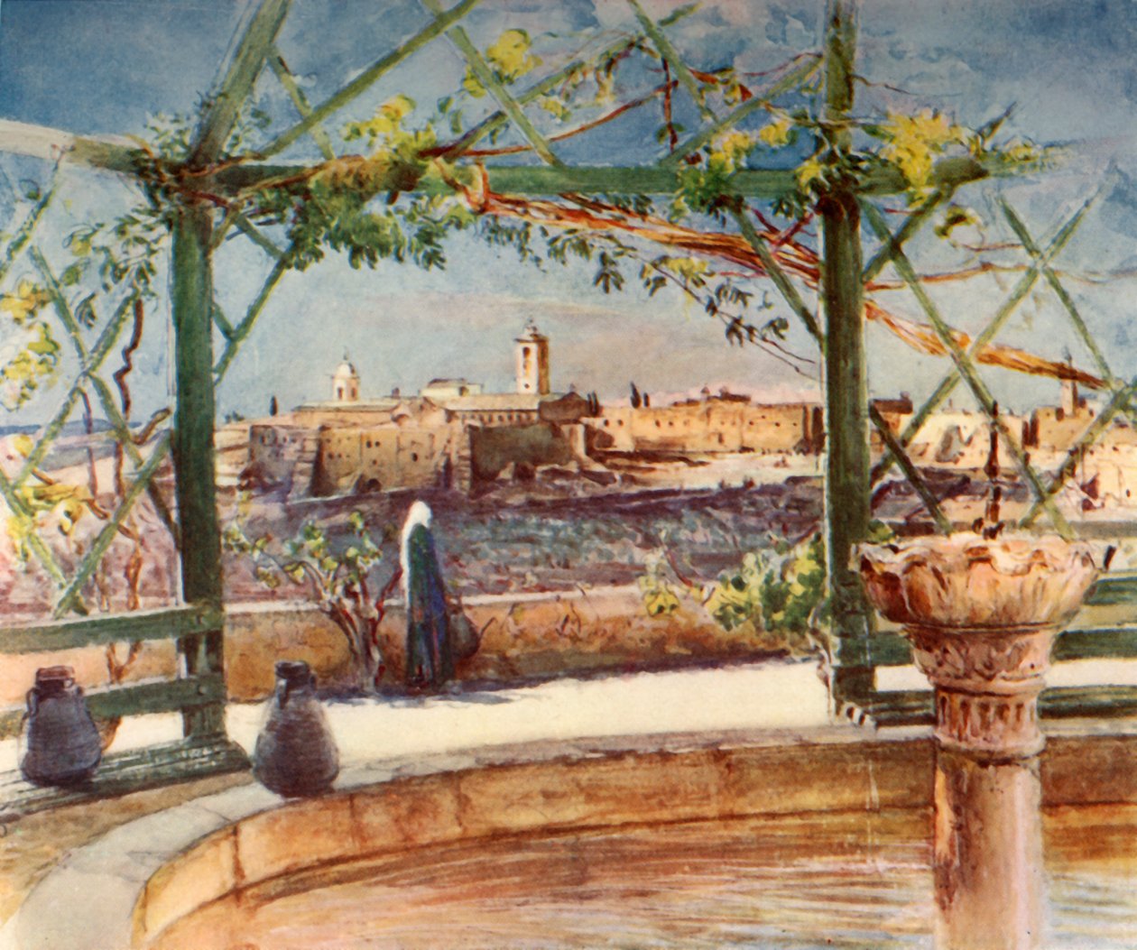 Fødselskirken i Betlehem fra en hage på motsatt bakke, 1902. av John Fulleylove