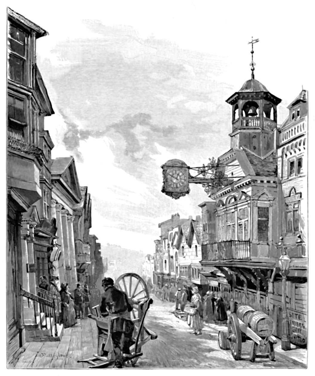 Guildford: High Street, med rådhuset, 1886 av John Fulleylove