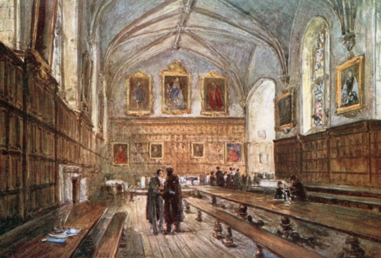 Interiøret i salen, Magdalen College (fargelitografi) av John Fulleylove