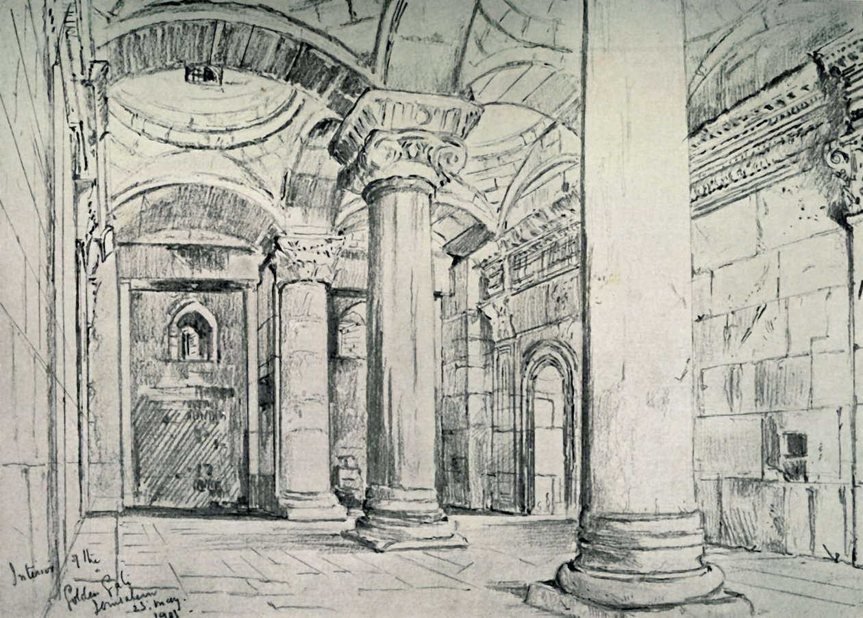 Jerusalem - Interiøret til den gylne eller vakre porten, 1902. av John Fulleylove