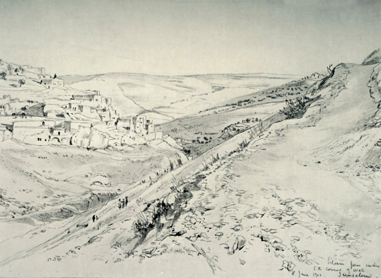 Siloam fra under det sørøstlige hjørnet av muren til tempelområdet, 1902. av John Fulleylove