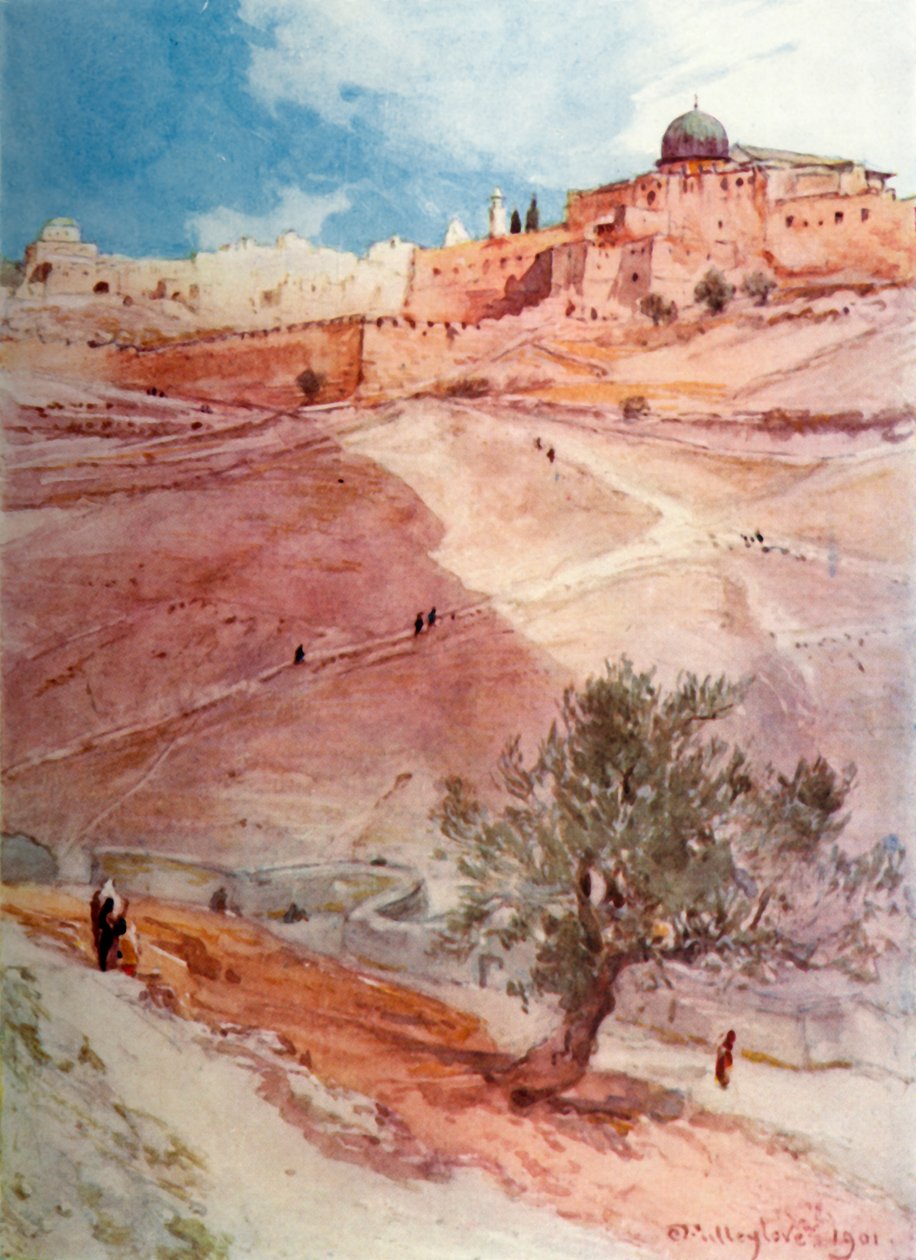 Sørmuren i Jerusalem fra nordenden av landsbyen Siloam, 1902. av John Fulleylove