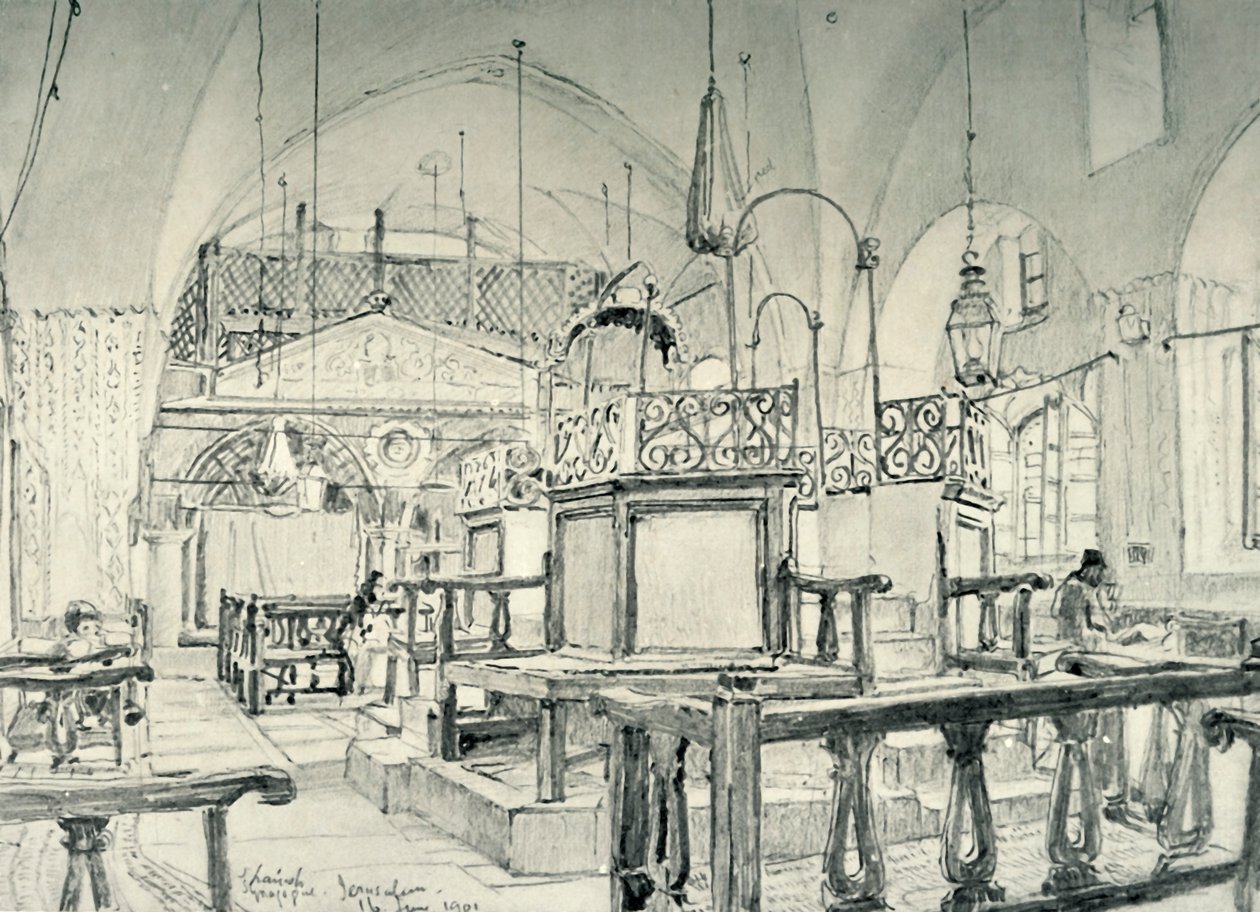 Spansk synagoge i Jerusalem - Interiør, 1902. av John Fulleylove