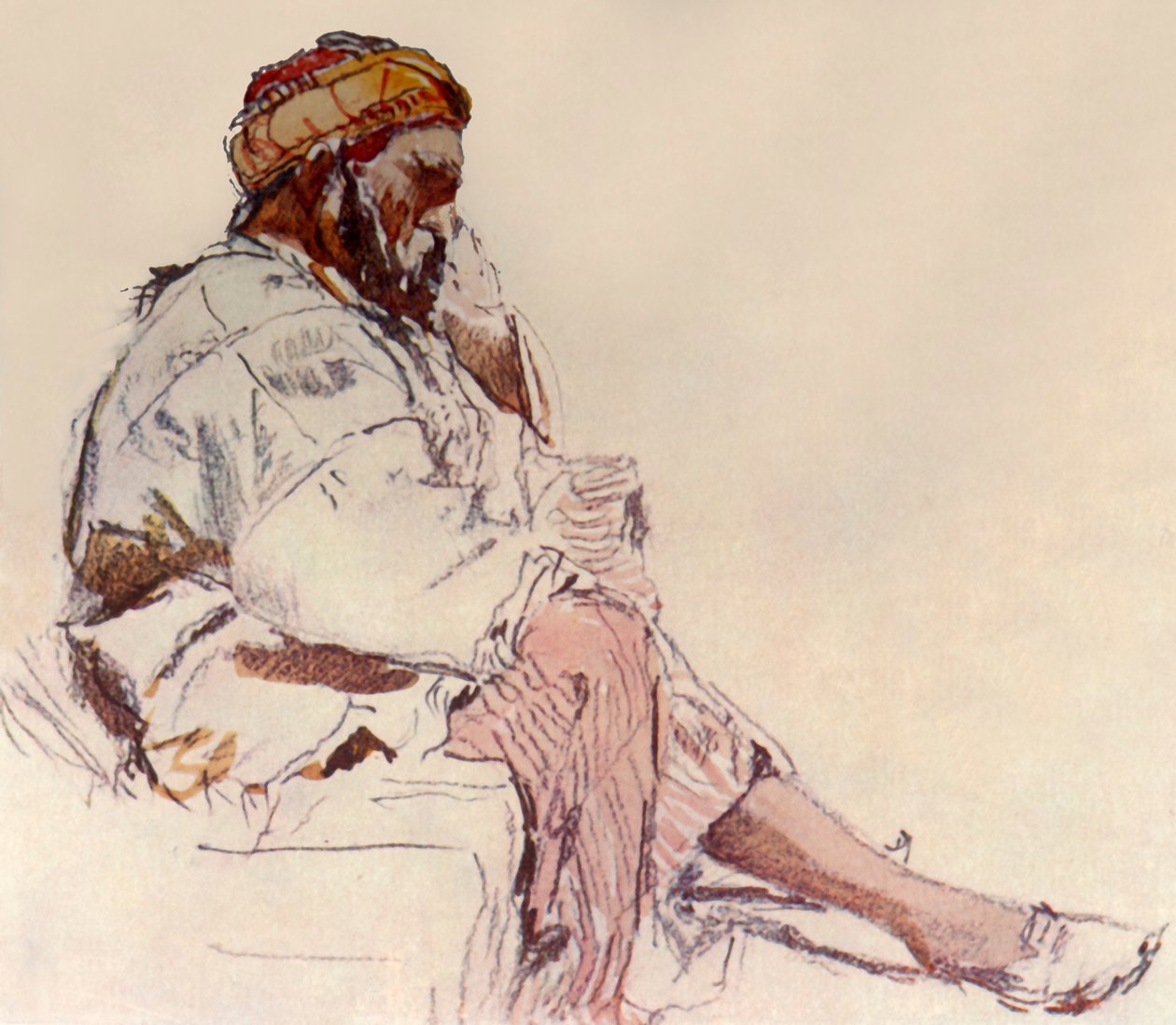 Syrisk bonde sittende: i profil, 1902. av John Fulleylove