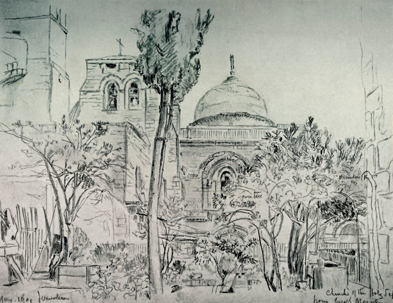 Den hellige gravs kirke fra hagen til det greske klosteret, 1902. av John Fulleylove