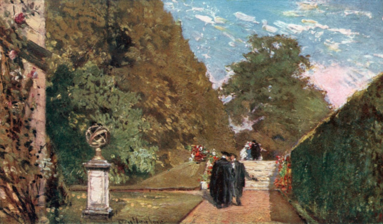 Fellows#39; Garden, Merton College (fargelitografi) av John Fulleylove