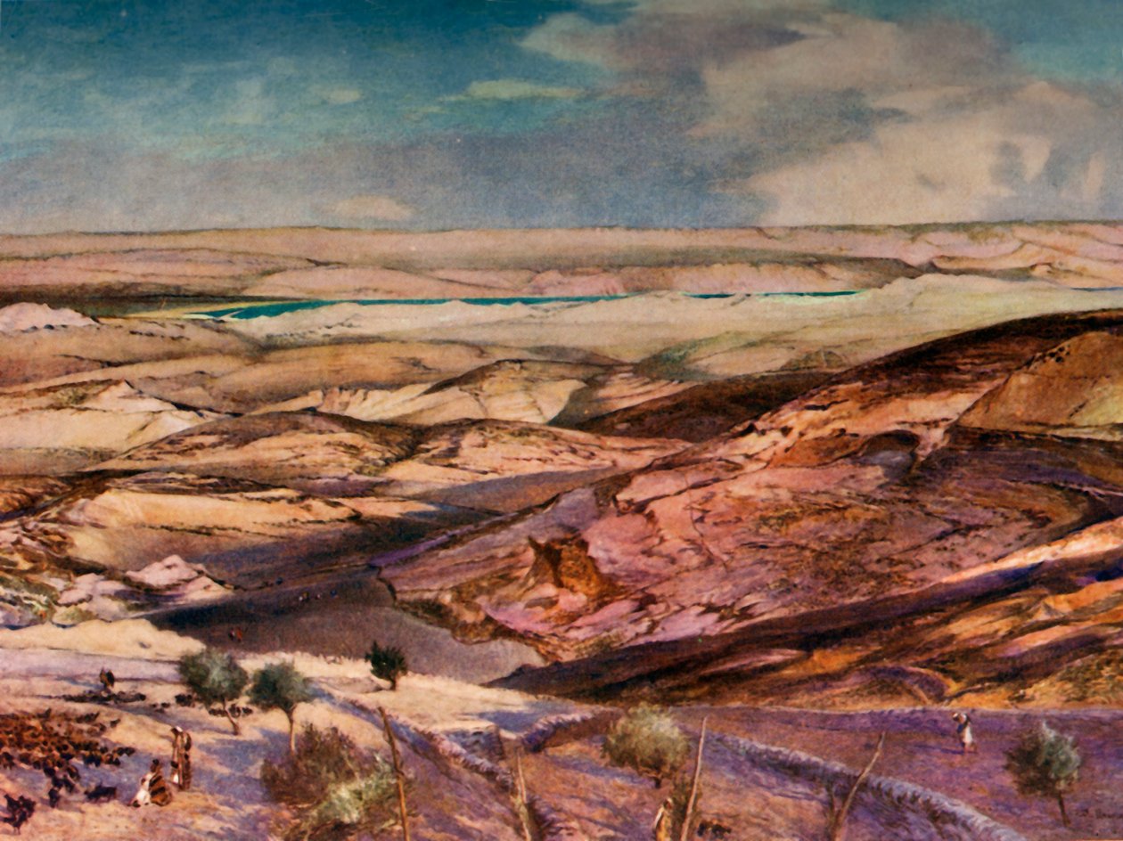 Judea-ørkenen og Dødehavet fra det høyeste punktet på Oljeberget, 1902. av John Fulleylove