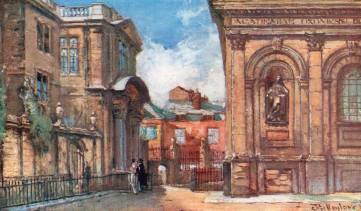 Old Ashmolean Museum og Sheldonian Theatre (fargelitografi) av John Fulleylove