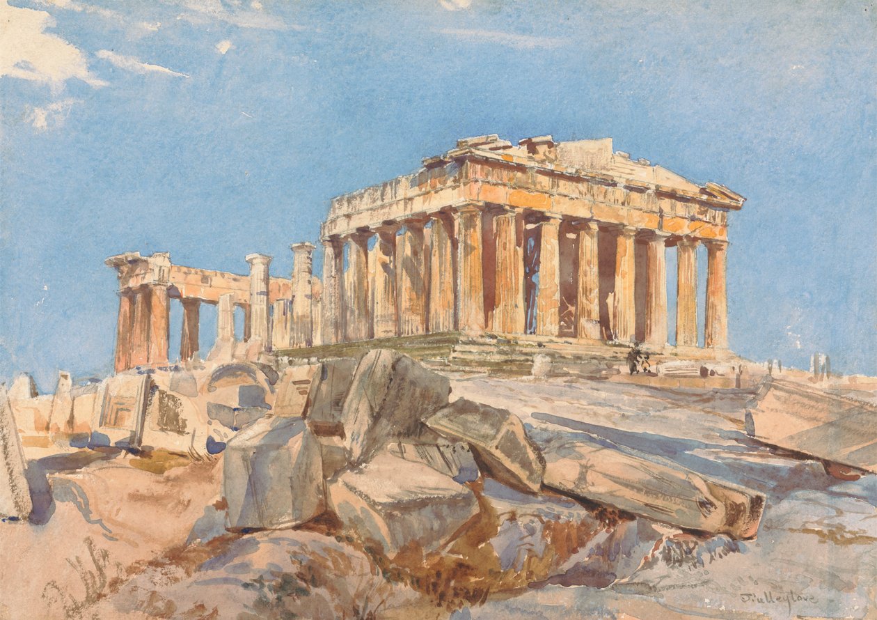 Parthenon fra nordenden av den østlige portikoen til propylene, kveldslys av John Fulleylove