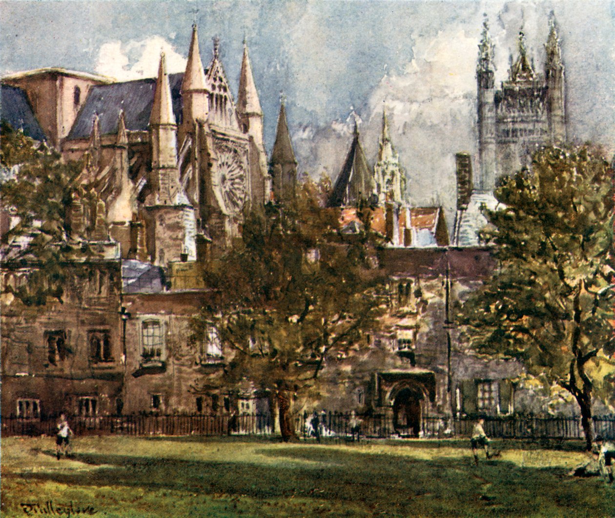 Sørtranseptet og Chapter House fra Dean#39;s Yard (fargelitografi) av John Fulleylove