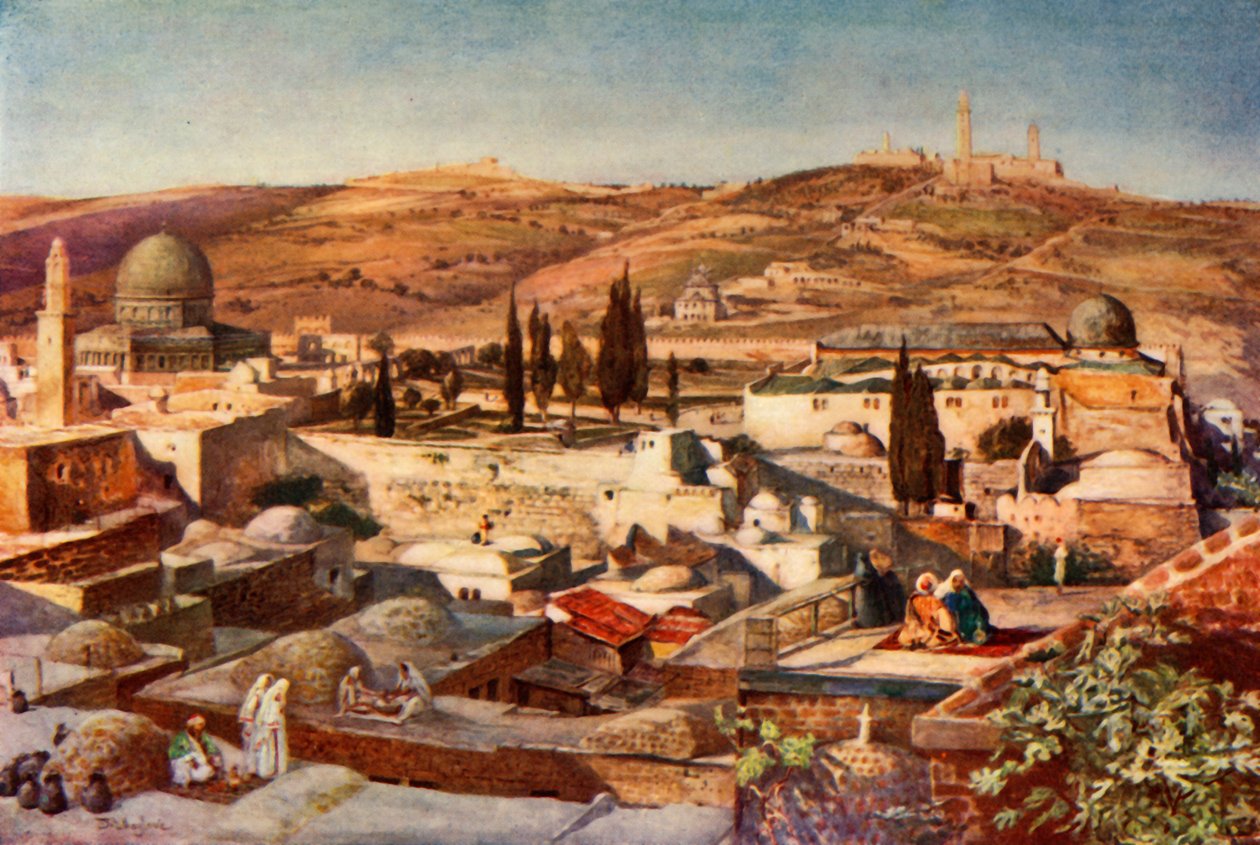Tempelområdet og Oljeberget fra Sionsfjellet, 1902. av John Fulleylove