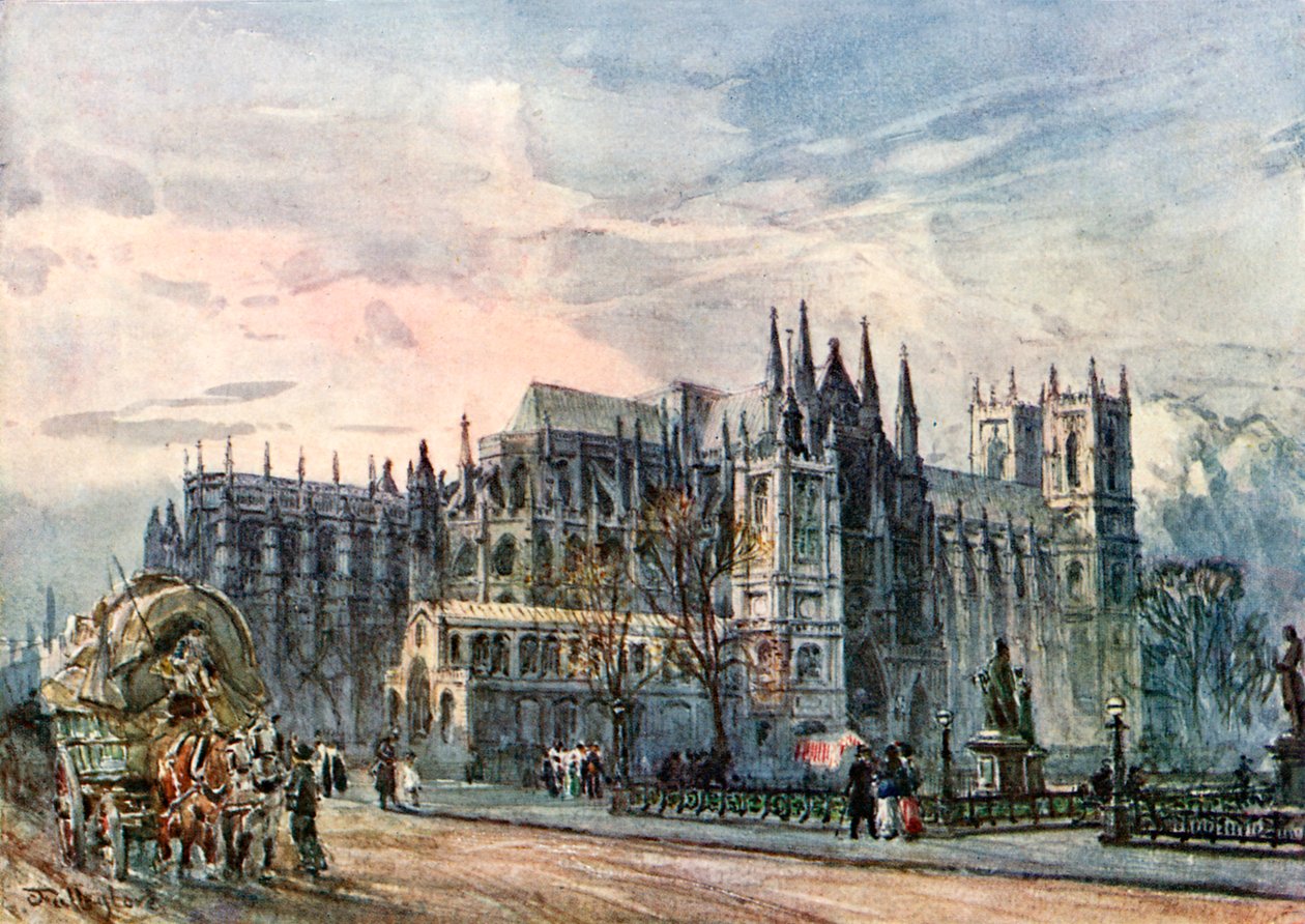 Utsikt over klosteret og St. Margarets kirke fra Whitehall (fargelitografi) av John Fulleylove