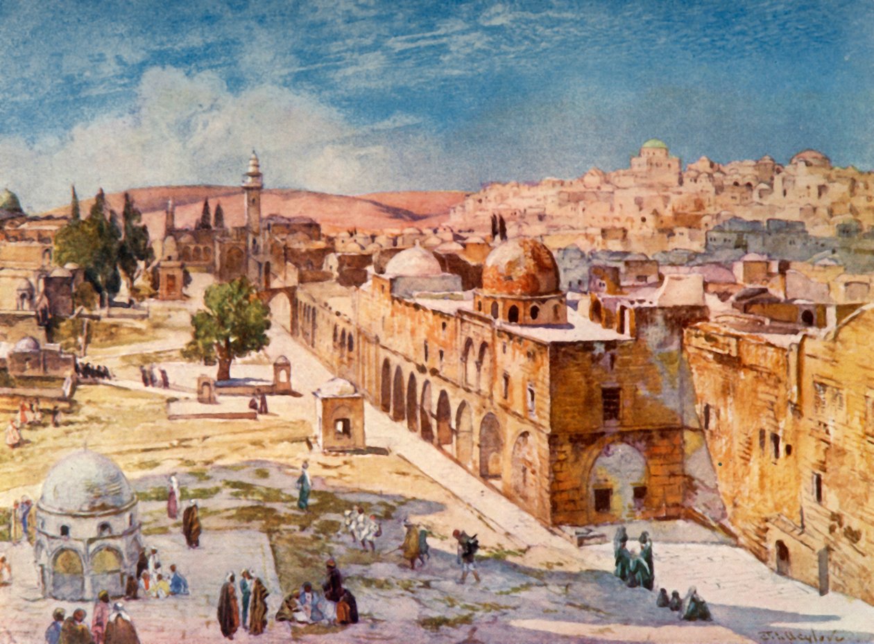 Vestsiden av tempelområdet fra brakker nær stedet for Tower of Antonia, 1902. av John Fulleylove