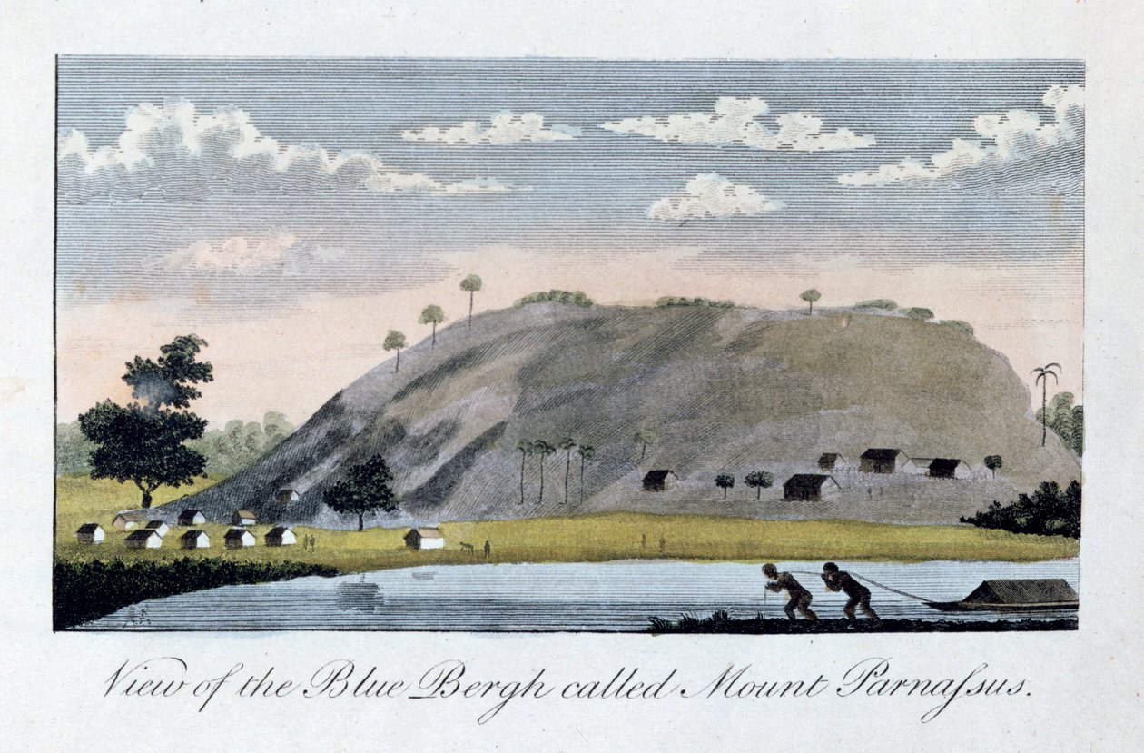 Utsikt over Blue Bergh kalt, Mount Parnassus, 1813 av John Gabriel Stedman