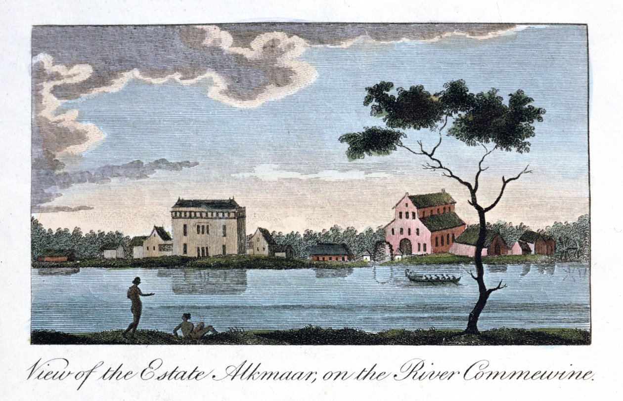 Utsikt over eiendommen Alkmaar, ved elven Commewine, 1813 av John Gabriel Stedman