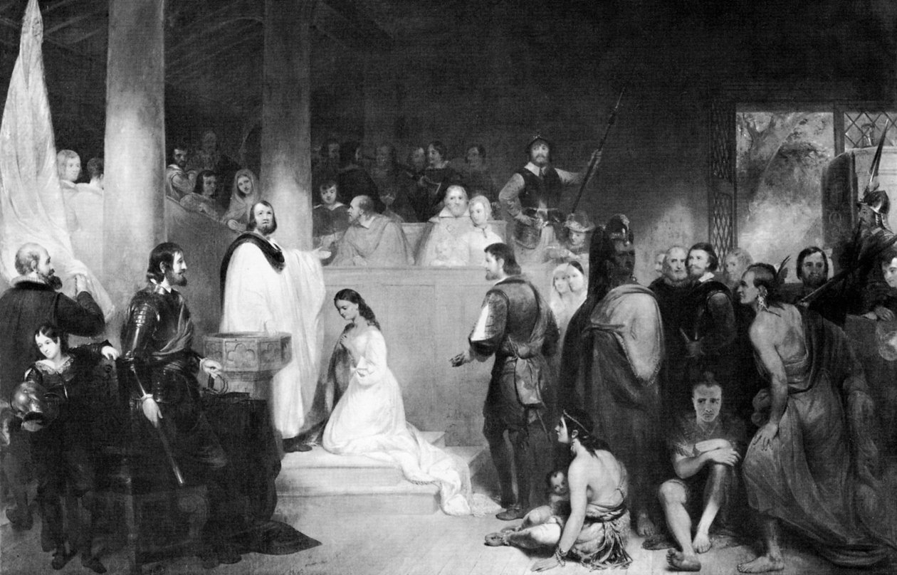 Dåpen til Pocahontas i Jamestown, Virginia, 1613, 1840 av John Gadsby Chapman
