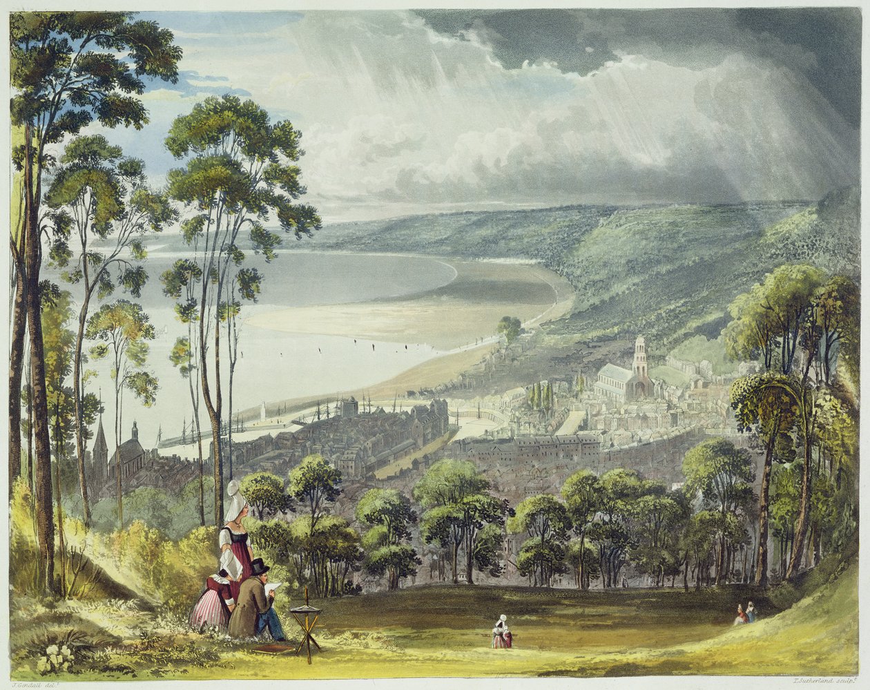 View of Honfleur, fra 'Views on the Seine', gravert av Thomas Sutherland (f.1785) utgitt av R. Ackermann (1764-1834) 1821 av John Gendall