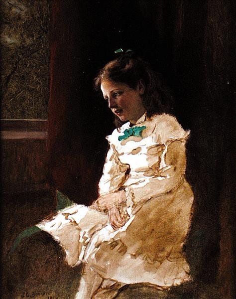 En ung jente ved vinduet av John George Brown