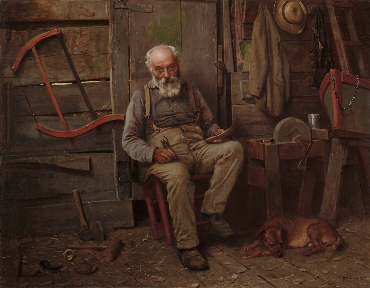 Båtbygger, ca. 1904 (olje på lerret) av John George Brown