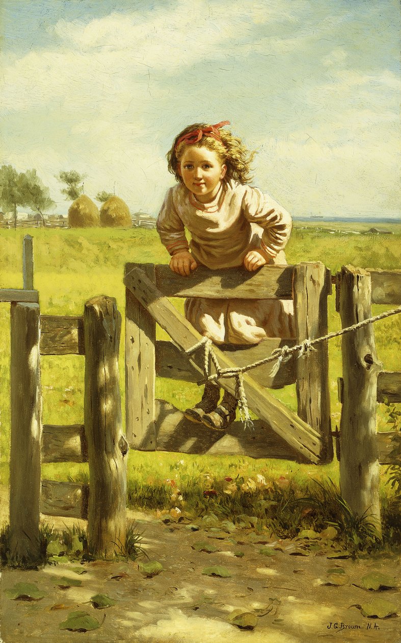 Ung jente som svinger på en port, av John George Brown