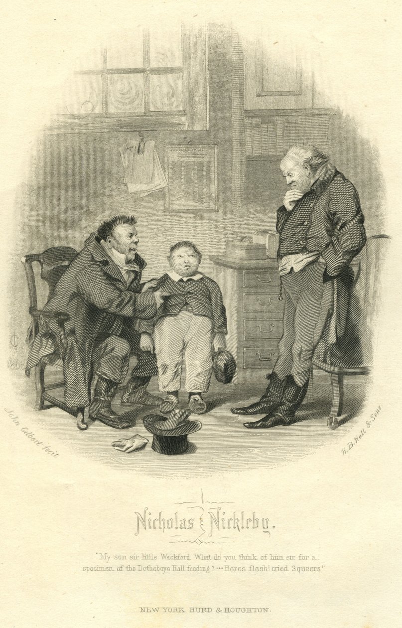 Nicholas Nickleby: Wackford Squeers og Young Wackford Squeers, gravert av H.B. Hall og sønner, 1867 av John Gilbert