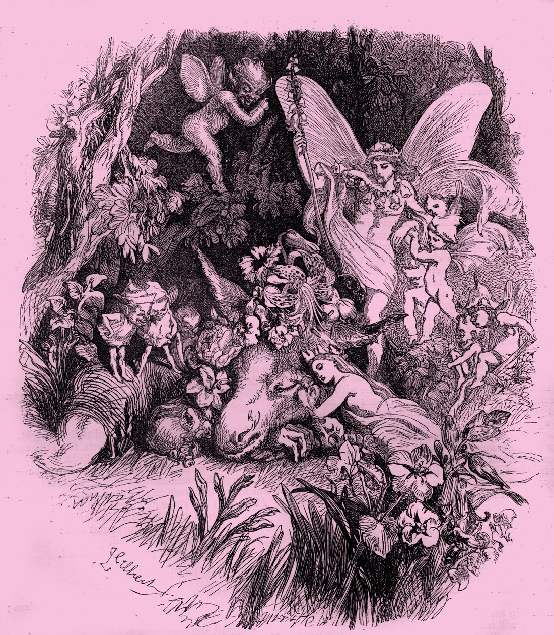 Titania og bunn i en midtsommernattsdrøm av John Gilbert