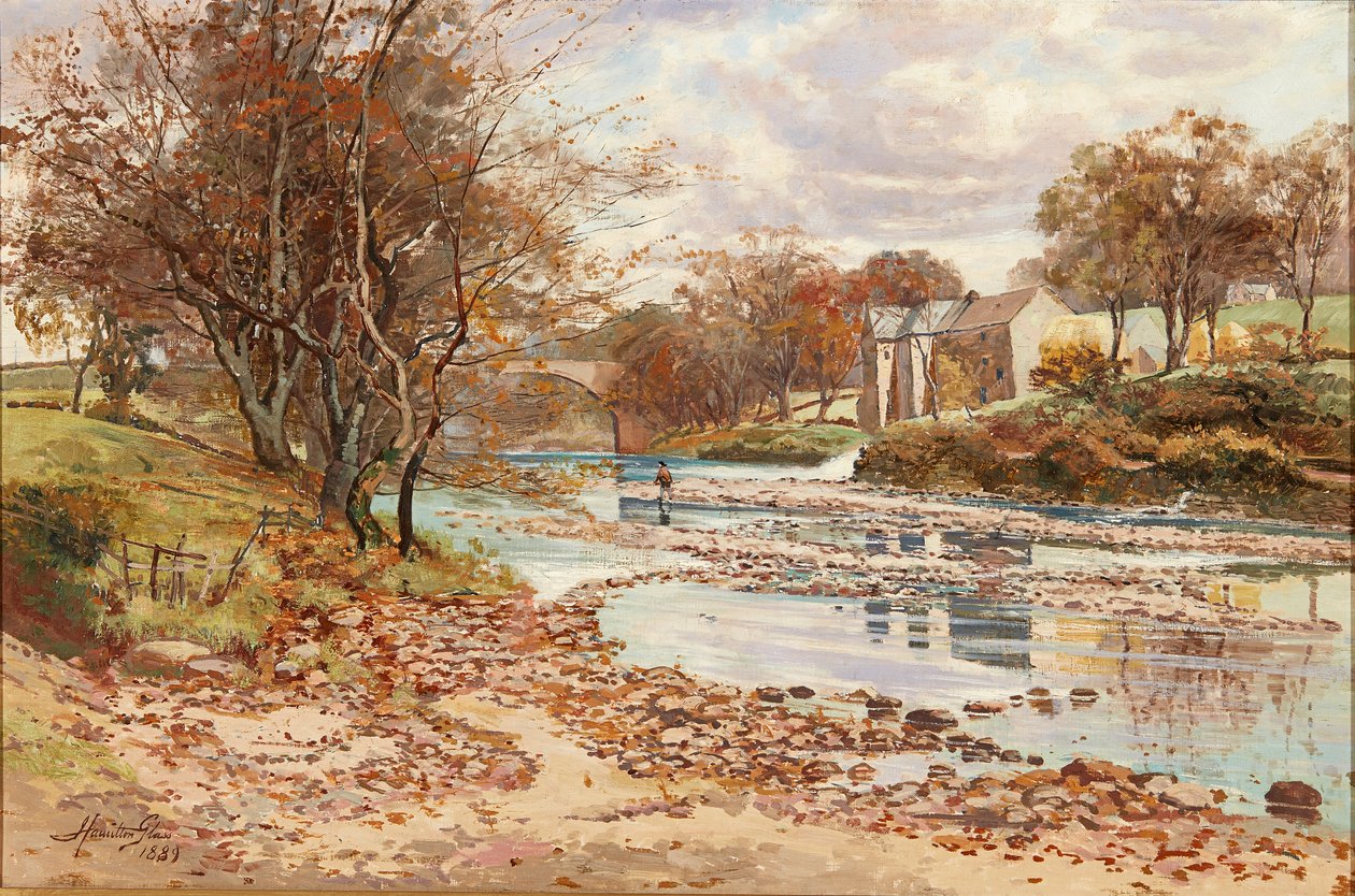 Old Mill on the Tyne, Haddington (olje på lerret) av John Glass