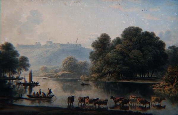 En utsikt over Windsor Castle fra Themsen (akvarell) av John Glover