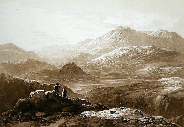 Dolwyddelan Castle og Moel Siabod (akvarell på papir) av John Glover