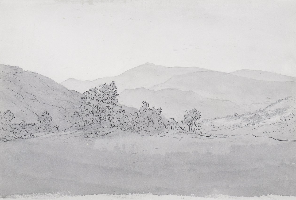 Llantysilio Mountain, Wales (penn, blekk og vask på papir) av John Glover