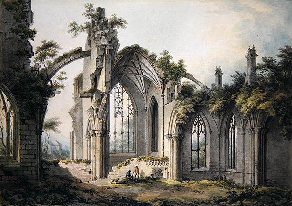 Melrose Abbey (akvarell på papir) av John Glover