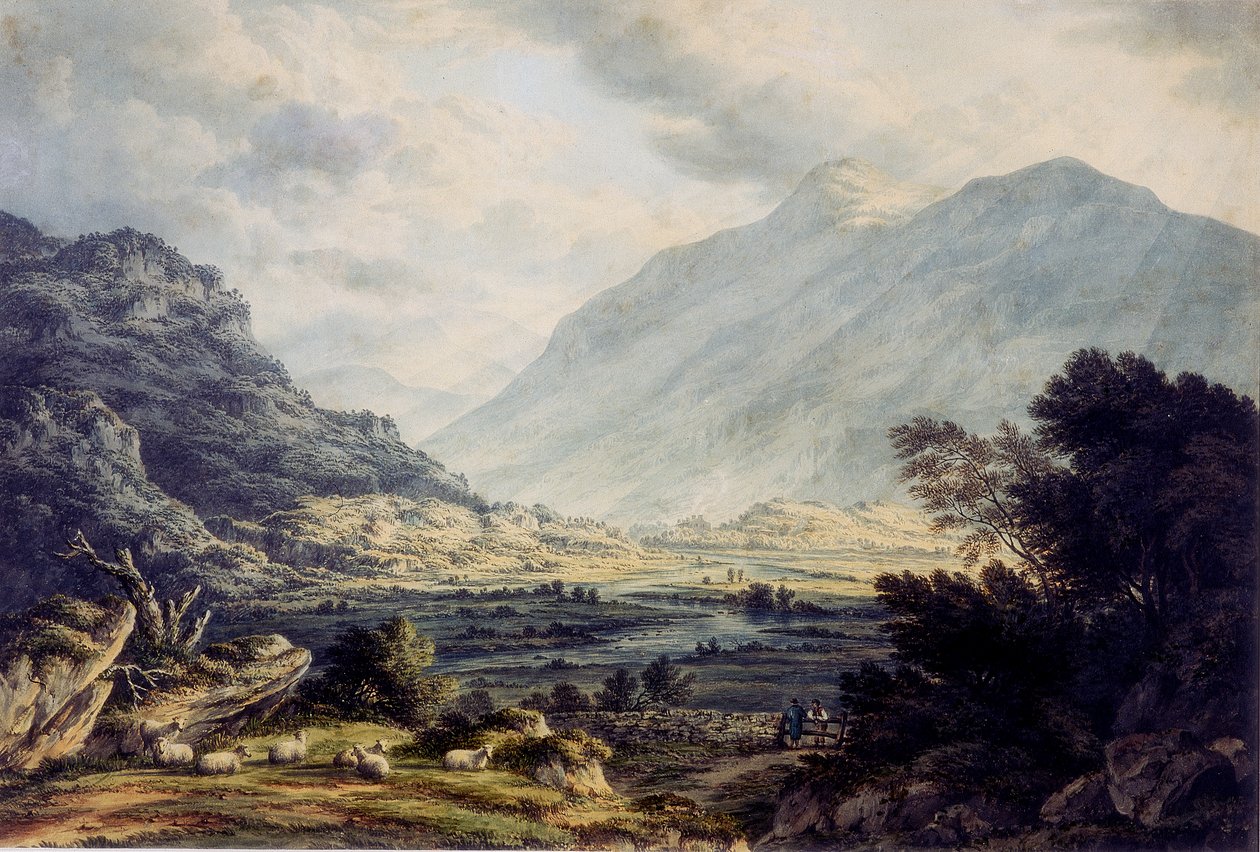 Nær Capel Curig, med utsikt over Mount Snowdon, Wales, ca 1793-1830 (Akvarell) av John Glover
