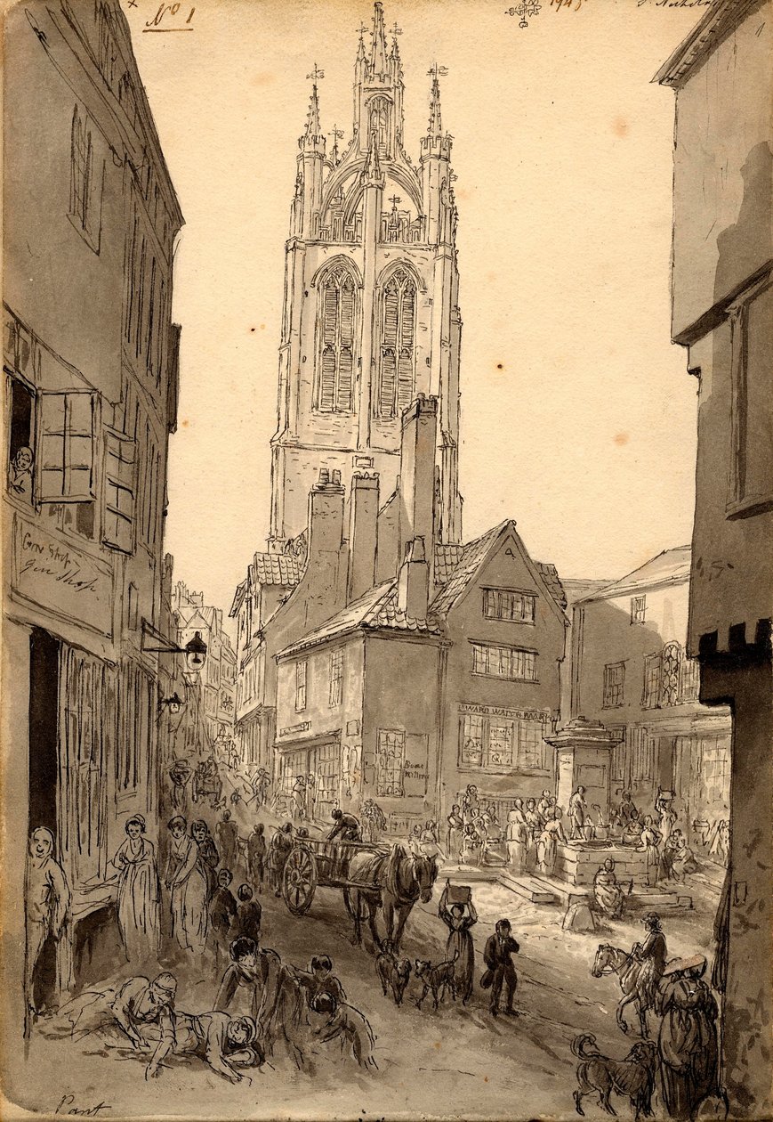 The Old Gin Shop nær St. Nicholas Church, Newcastle av John Glover