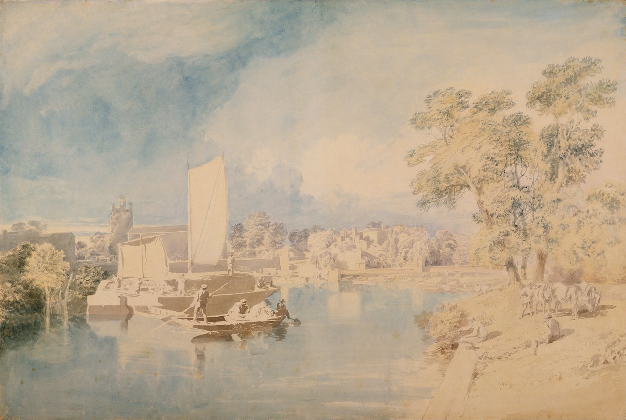Themsen ved Isleworth, ca. 1805-10 (grafitt og wc på lagt papir) av John Glover