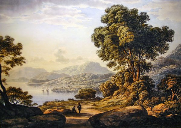 Utsikt i Lake District (akvarell på papir) av John Glover
