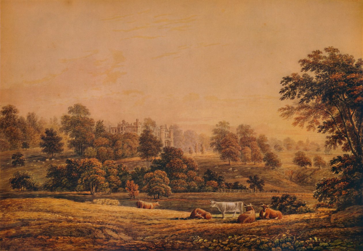 Utsikt over Aldenham Abbey: Hertfordshire, 1700-1800-tallet, 1935 av John Glover
