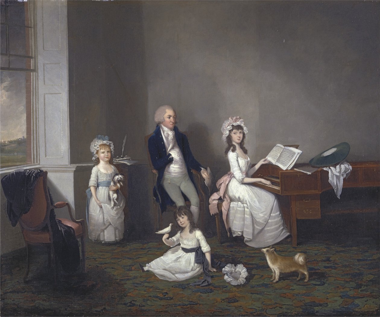 John Richard Comyns fra Hylands Essex, med døtrene hans, 1775 av John Greenwood