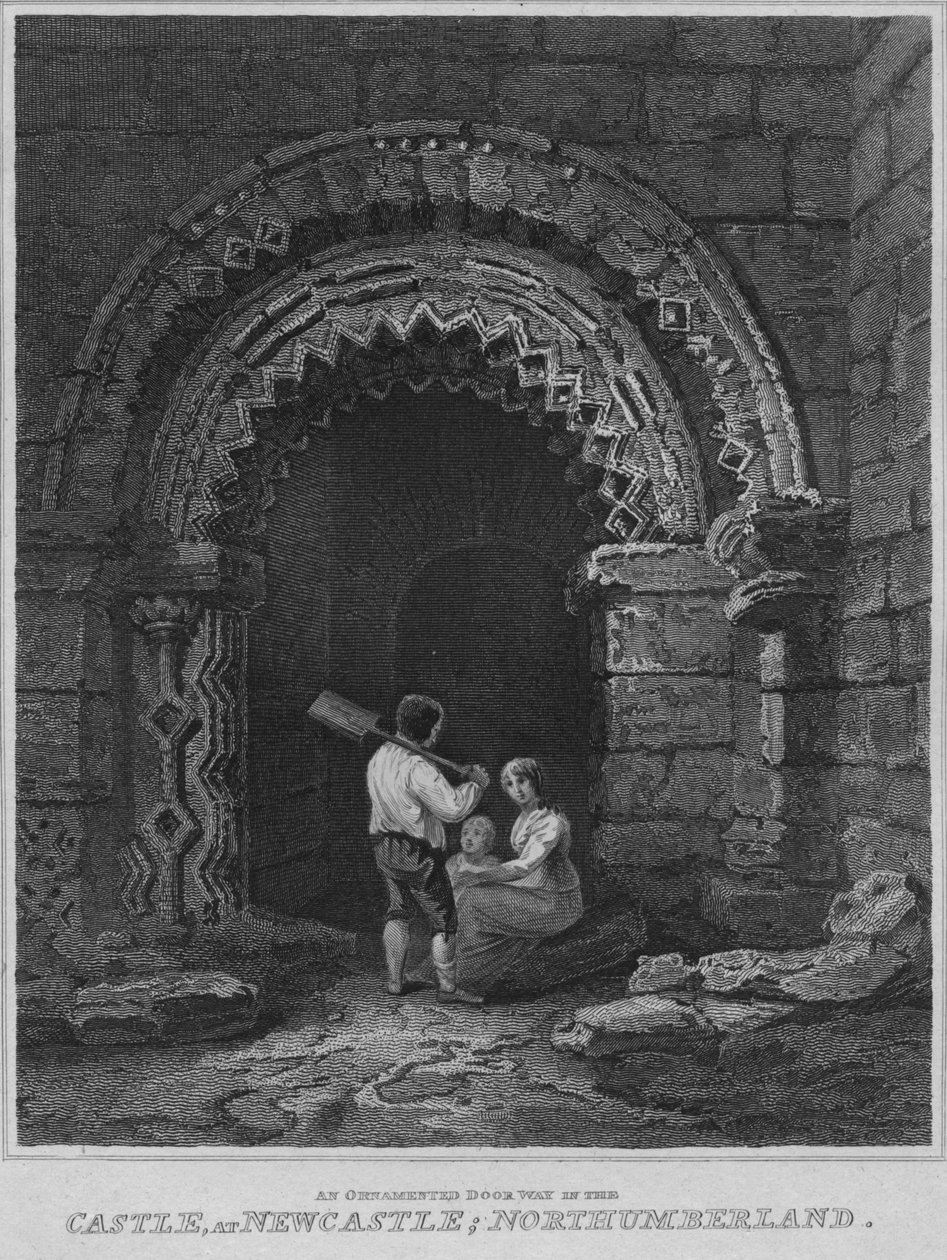 En utsmykket dørvei i slottet, i Newcastle, Northumberland, 1814 av John Greig
