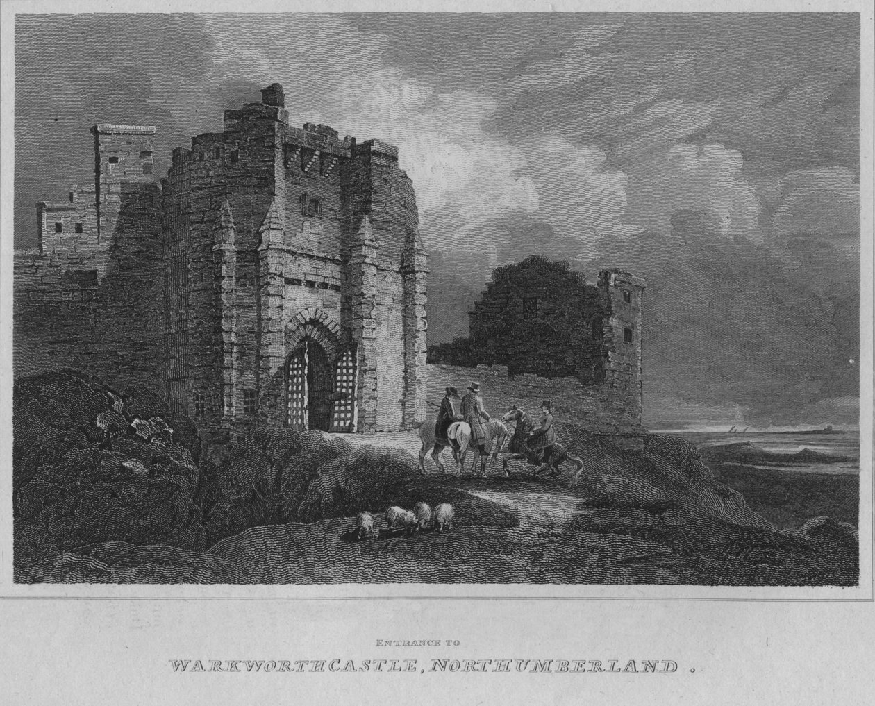 Inngang til Warkworth Castle, Northumberland, 1814 av John Greig