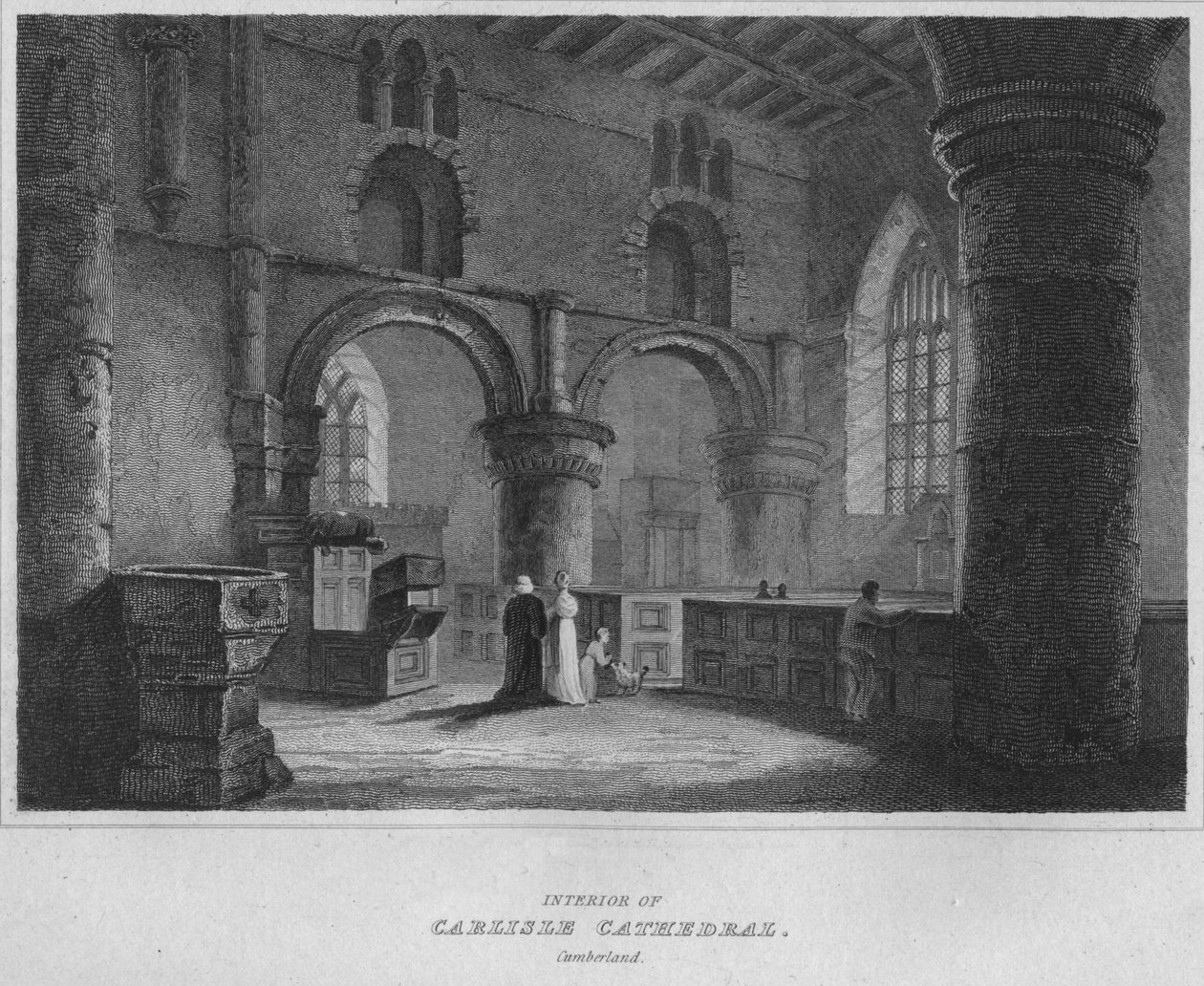 Interiøret i Carlisle Cathedral. Cumberland, 1814 av John Greig
