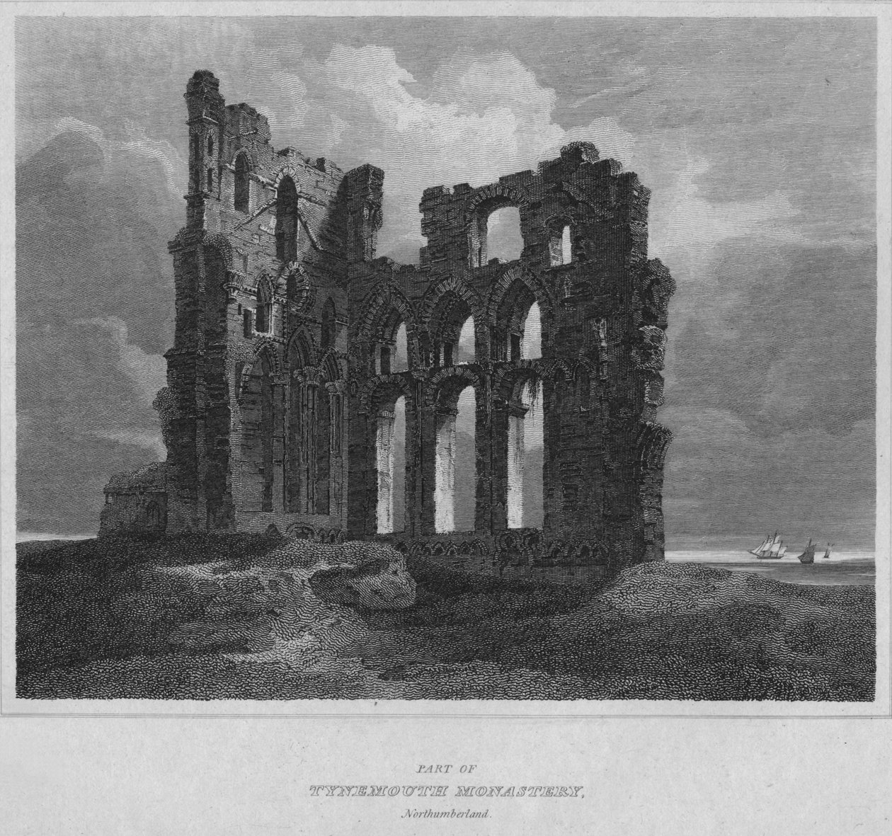 En del av Tynemouth-klosteret. Northumberland, 1814 av John Greig
