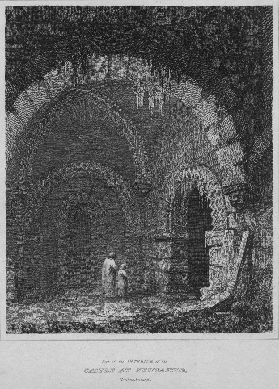 En del av det indre av slottet i Newcastle, Northumberland, 1814 av John Greig