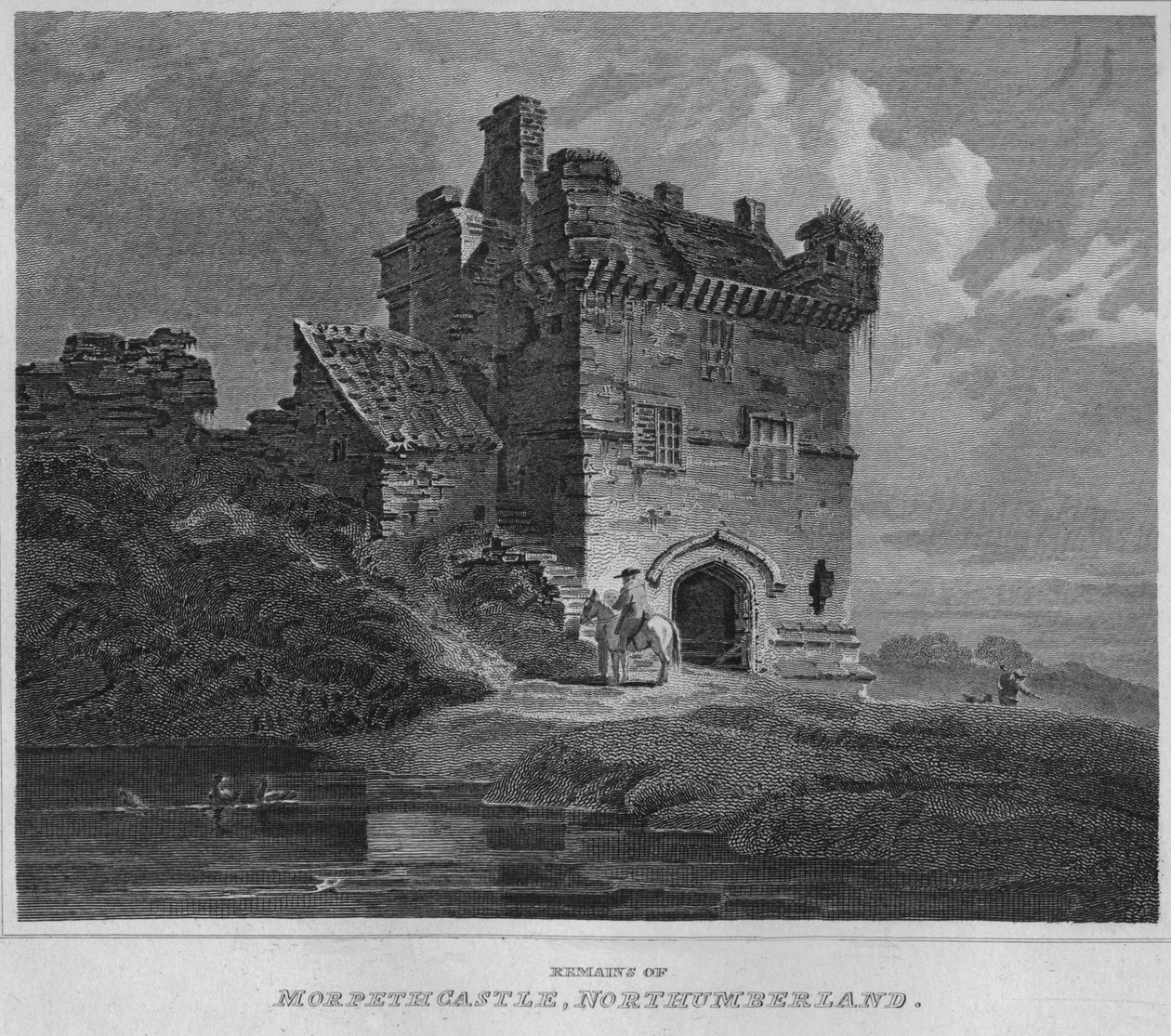 Rester av Morpeth Castle, Northumberland, 1814 av John Greig