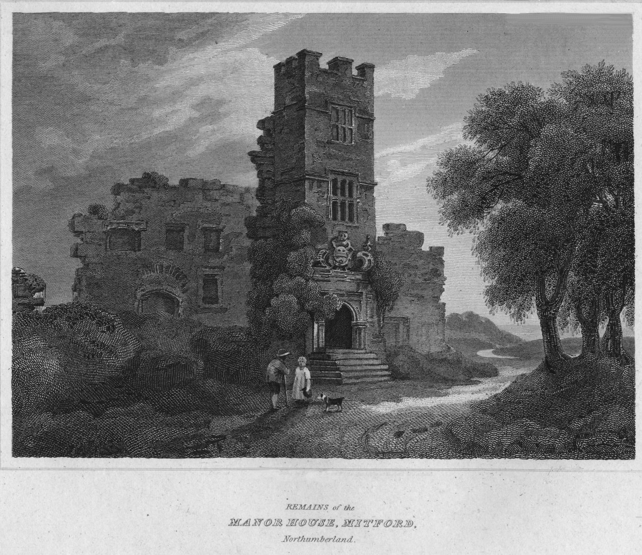 Rester av North House, Mitford, Northumberland., 1814 av John Greig