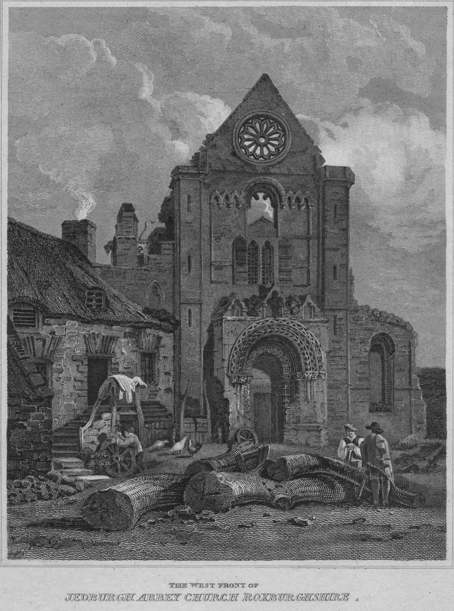 Vestfronten til Jedburgh Abbey Church Roxburghshire, 1814 av John Greig