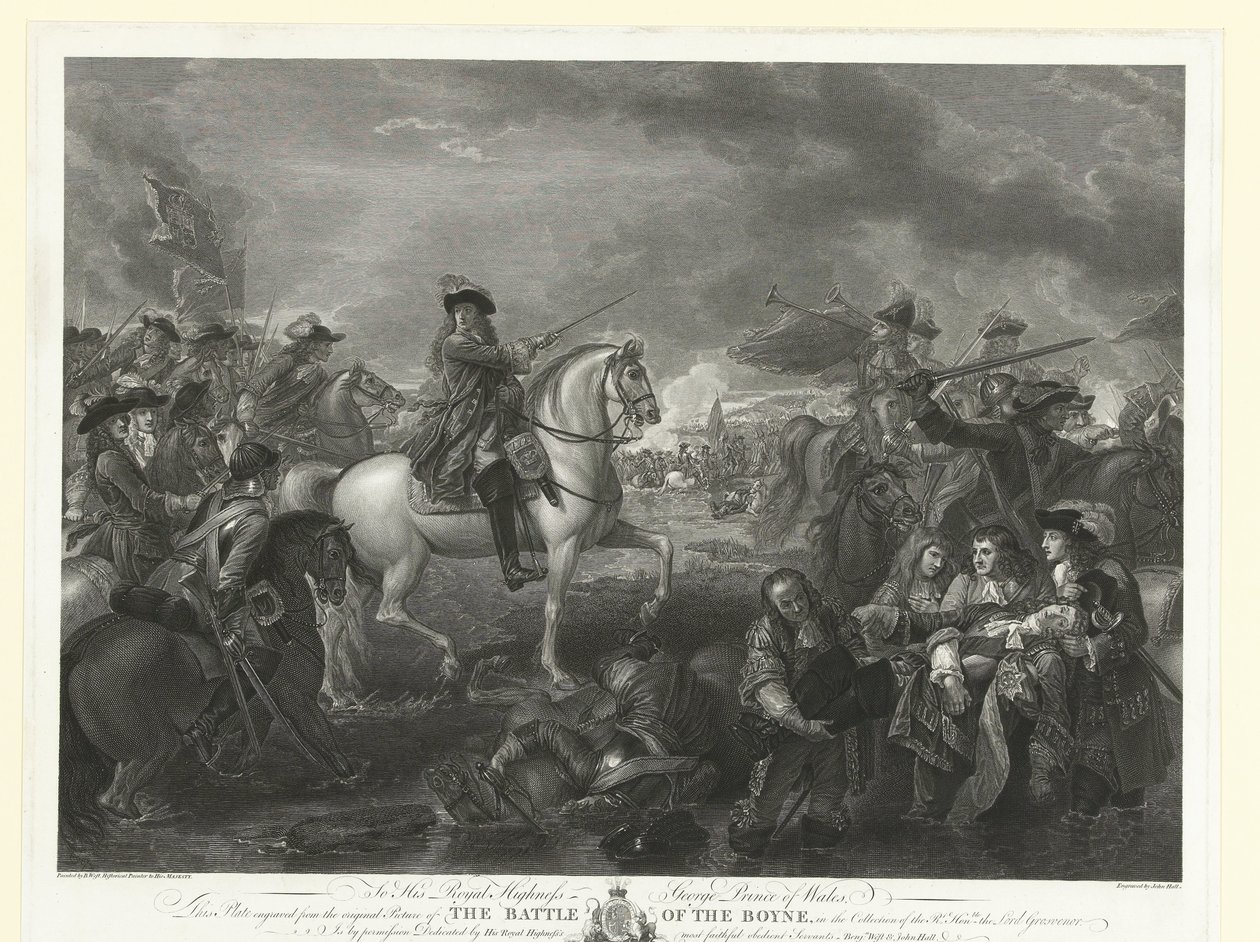 Kong William III i slaget ved Boyne, 1690 The Battle of the Boyne (tittel på objekt) av John Hall