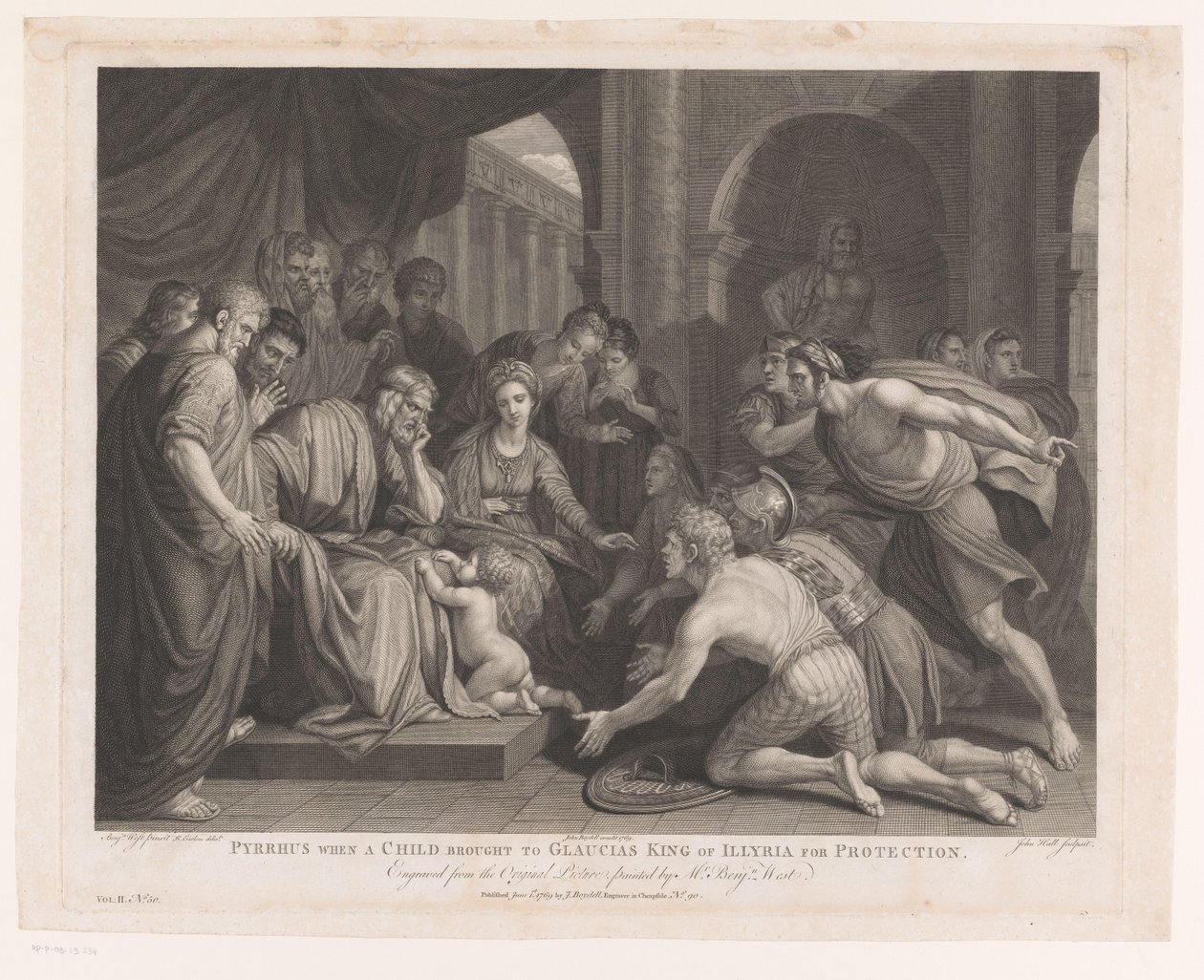 Pyrrhus brakt til kong Glaucias som barn for beskyttelse Pyrrhus når et barn bringer til Glaucias King of Illyria for beskyttelse (tittel på objekt) Hovedmalerier av England (serietittel) The Most Capital Paintings in England (serie tit av John Hall