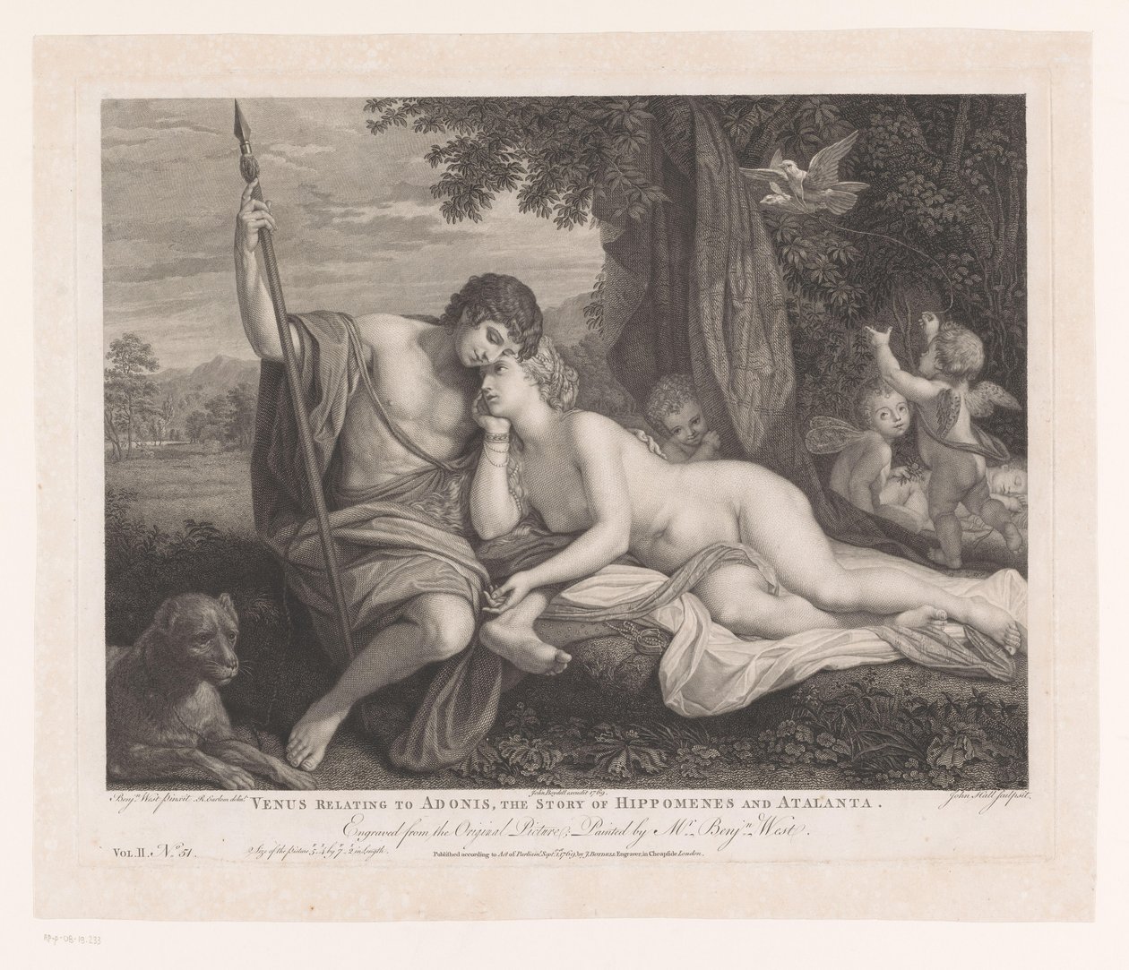 Venus forteller Adonis historien om Hippomenes og Atalanta Venus relatert til Adonis, historien om Hippomenes og Atalanta (tittel på objekt) Hovedmalerier av England (serietittel) The Most Capital Paintings in England (serietittel) av John Hall